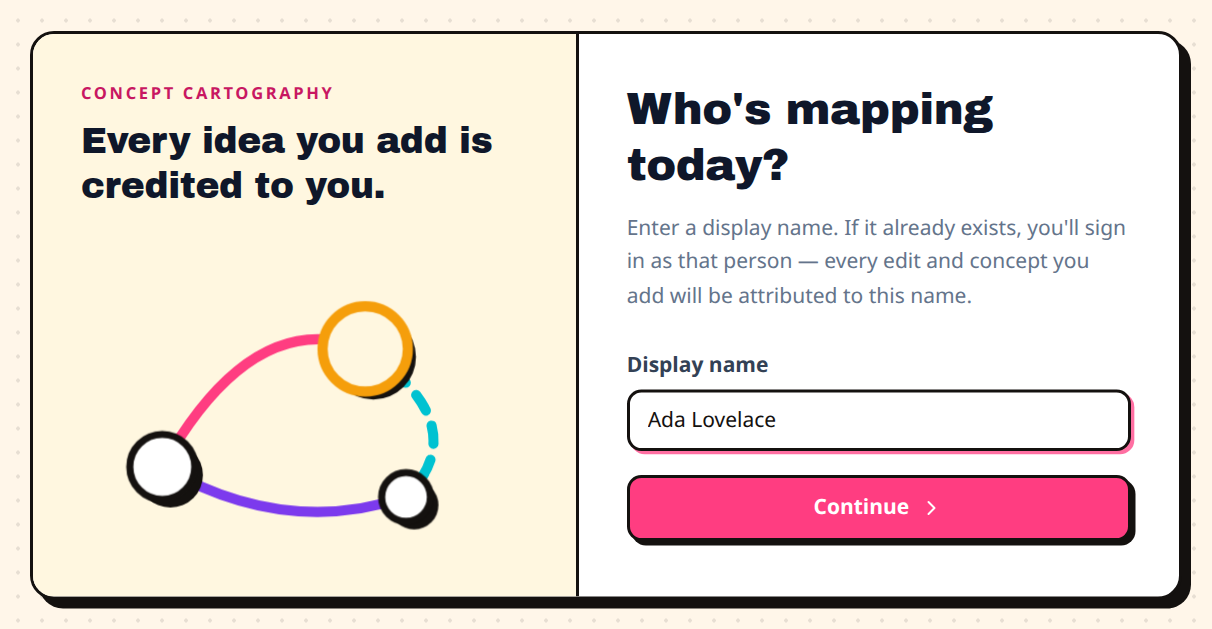 The sign-in page, with the name Ada Lovelace typed into the Display name box